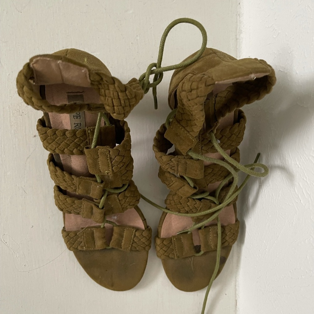 Green olive braided heels